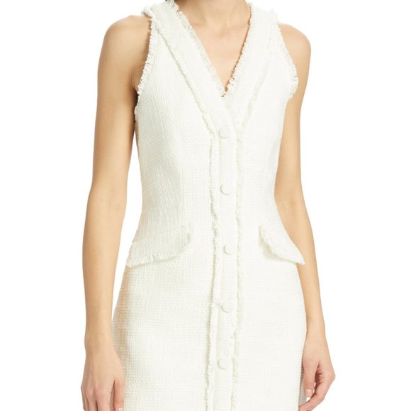 NWT $395 Cinq a Sept 5a7 Leisha V-Neck Sleeveless Tweed Mini Dress in White - Picture 2 of 6